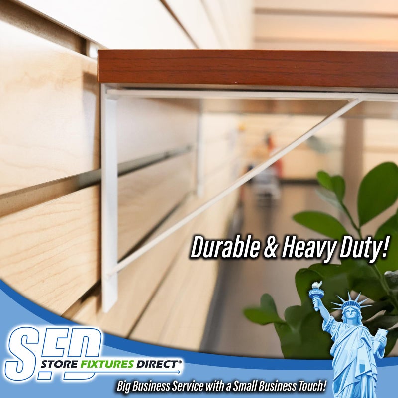 Store Fixtures Direct 12" White Heavy Duty Slatwall Shelf Bracket with Support & Lip - 10 Pack - Image 5